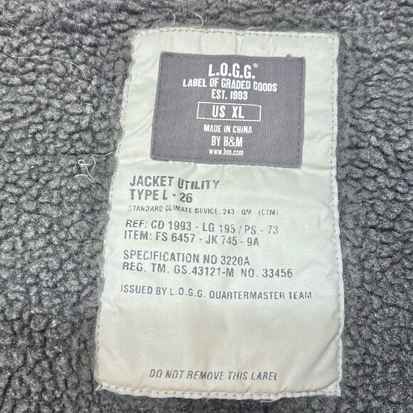 L.O.G.G x H&M Cargo Utility Jacket Type L-26 Men XL Black Open Front Eyelets - Picture 8 of 8